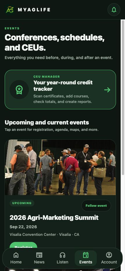 Events, schedules, and CEUs