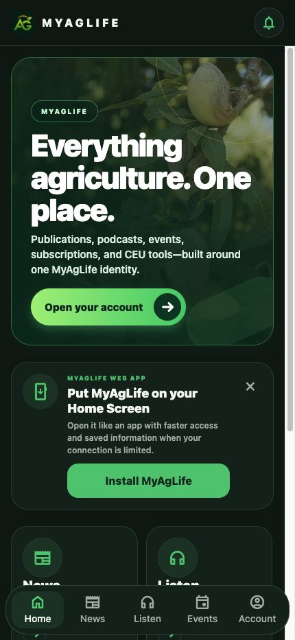 MyAgLife app home screen