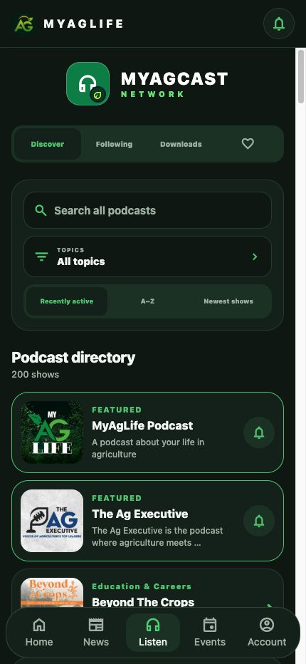 MyAgCast podcast directory in MyAgLife