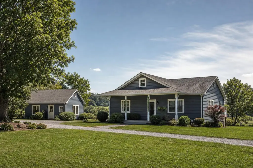 A rural house with a smaller detached accessory dwelling.